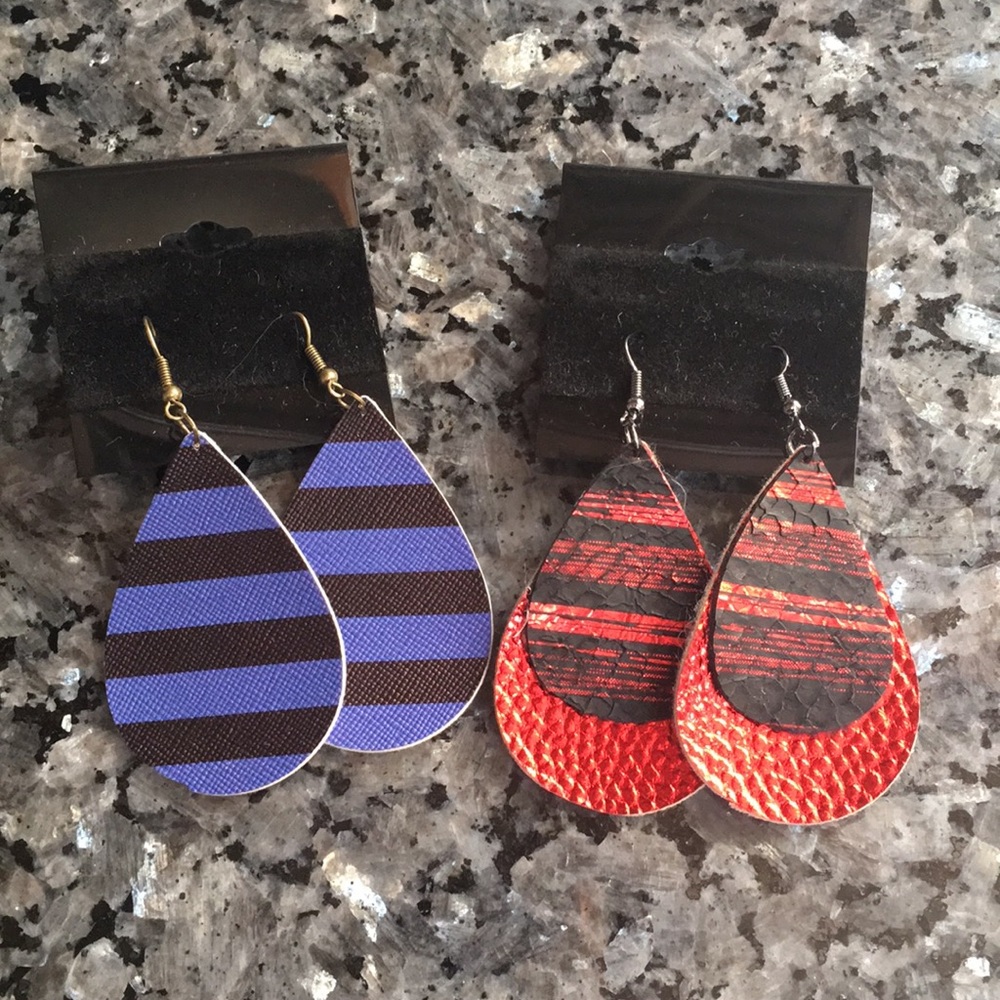 Leather Drop Earrings💙❤️ Support Police and Fire